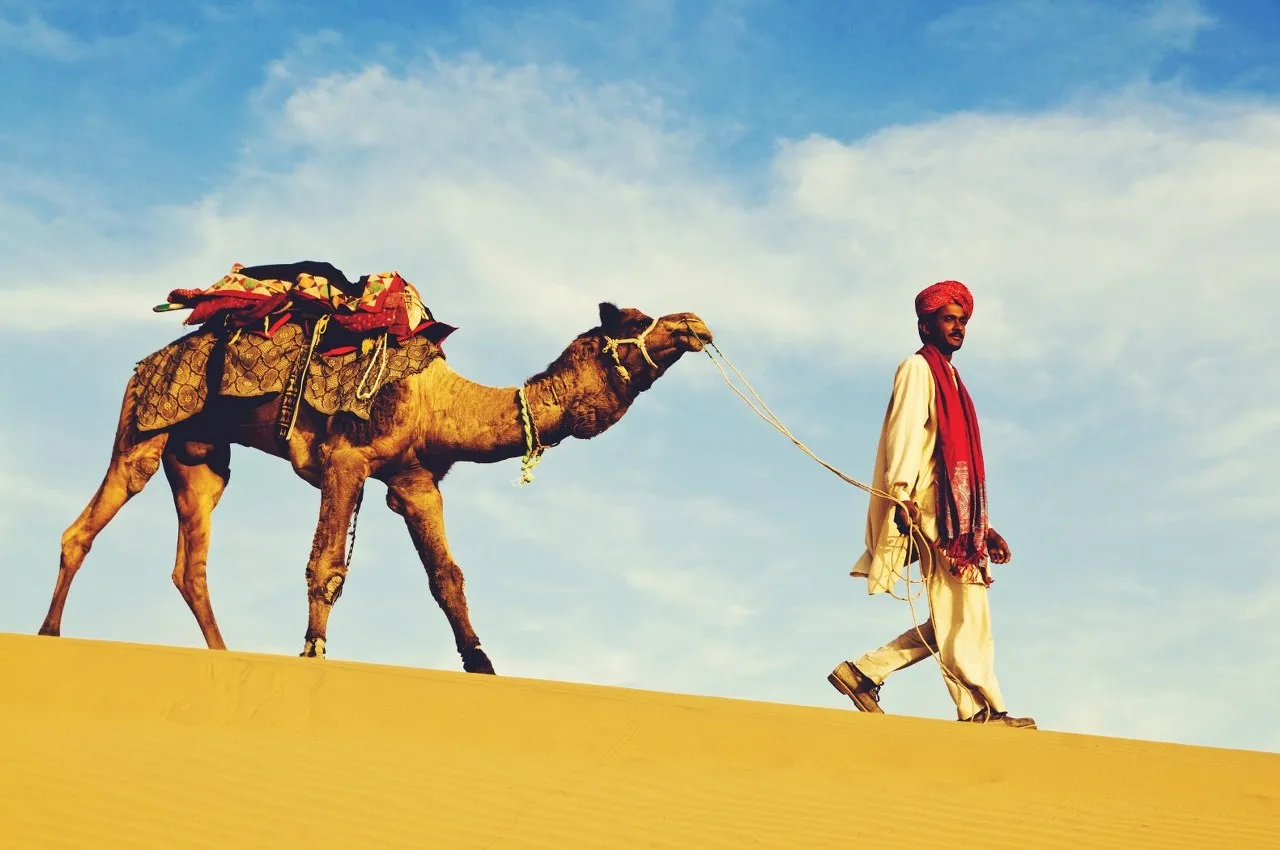 Family camel safari at Sam Sand Dunes Jaisalmer
